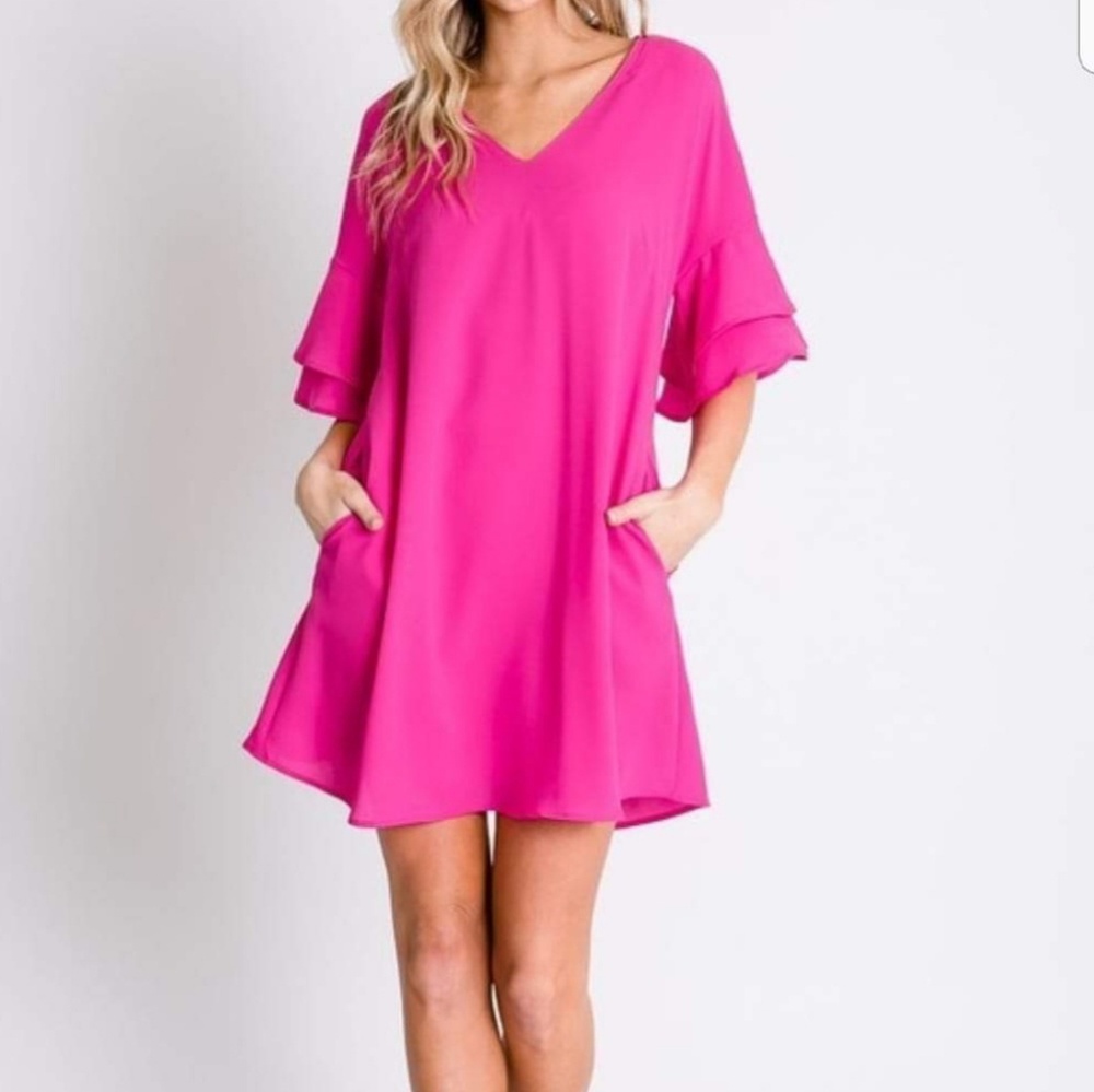 Fuchsia Ruffle sleeve Dress
